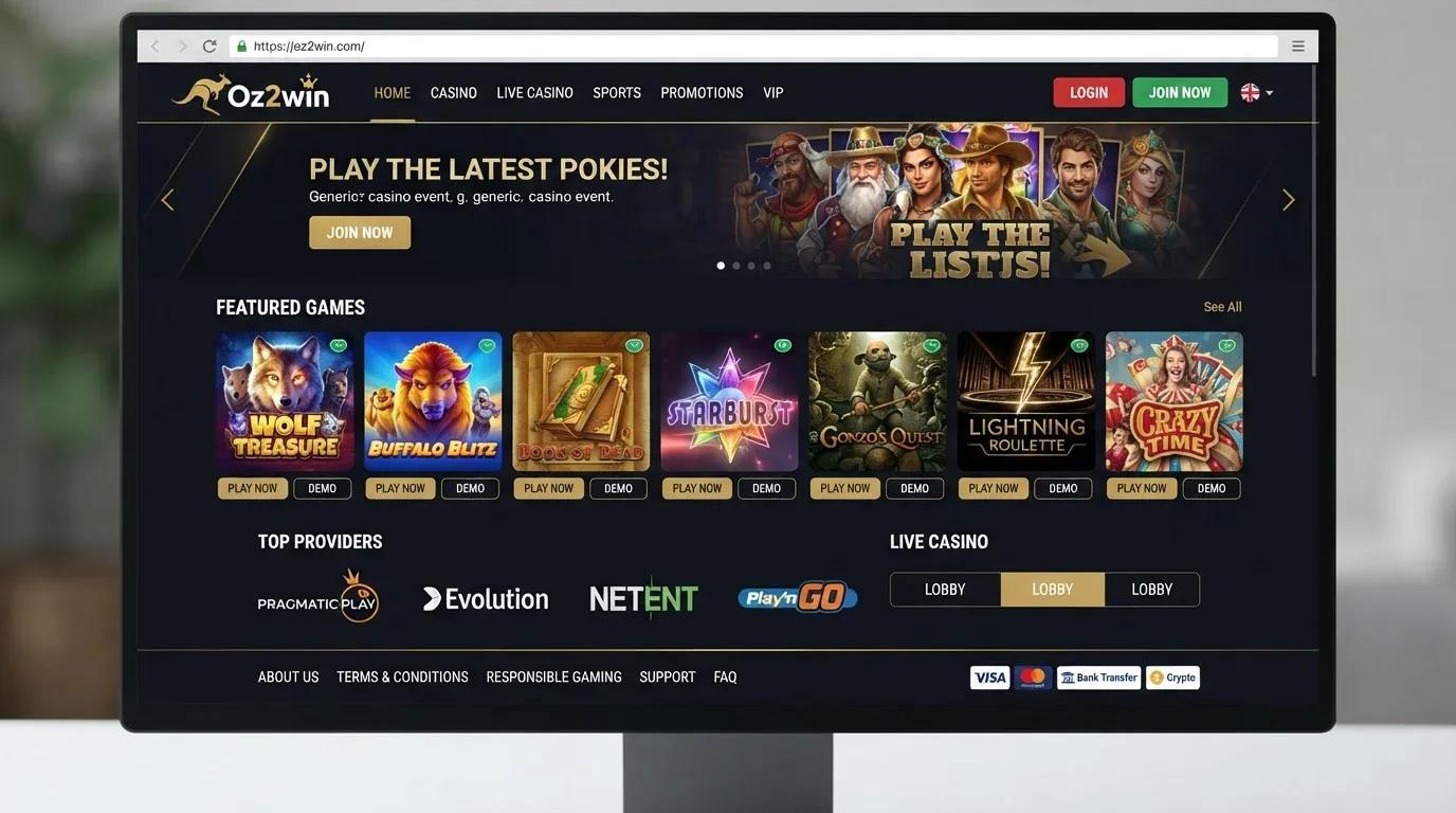 Current Oz2win homepage or casino lobby interface