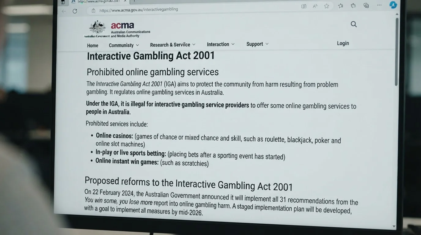 Current ACMA guidance showing online casinos among banned online services